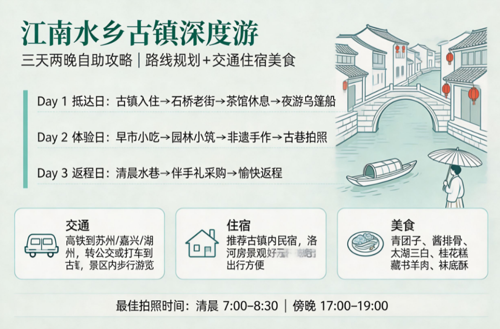 江南水乡古镇深度游三天两晚自助攻略：路线规划+交通住宿美食